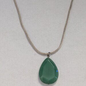 Chrysoprase Faceted Cabochon  925 Sterling Silver Mesh Chain Necklace
